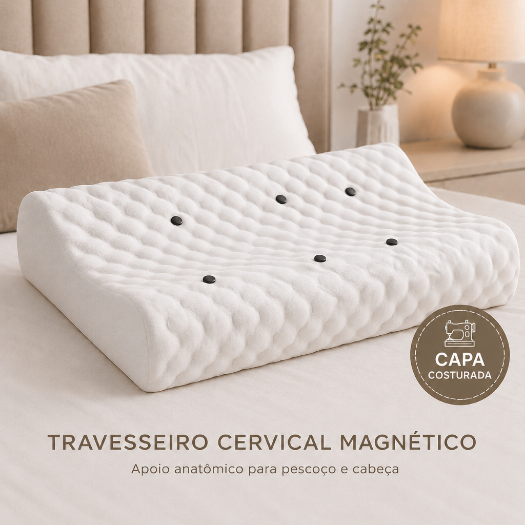 Travesseiro Cervical Magnético Ortopédico Para Pescoço Cabeça Apoio Anatômico Com Capa