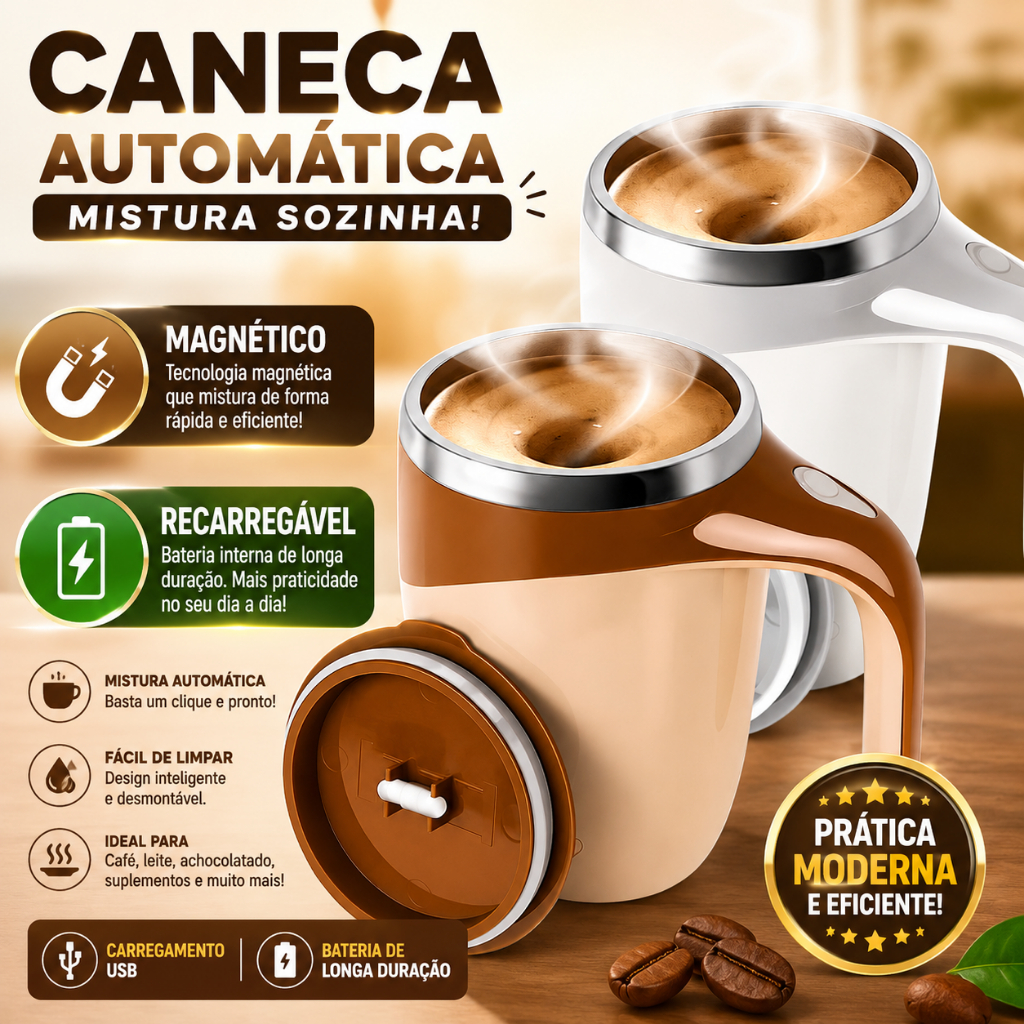 Caneca Térmica Copo Magnética Misturador  Mixer Café Shake 380ml Suco Elétrica Recarregável ZQL-032