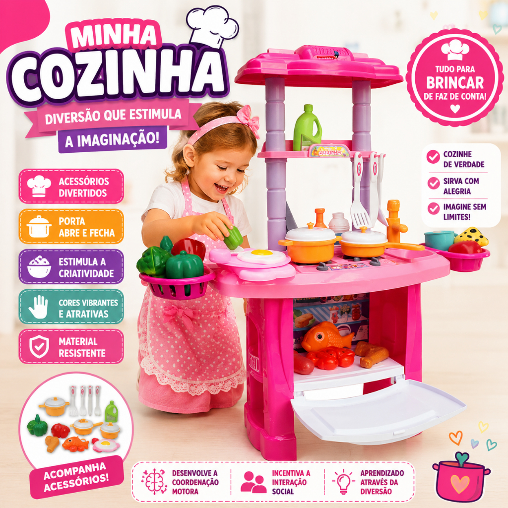 Kit Cozinha Infantil de Brinquedo Completa Sai Agua de Verdade Grande Com Acessorios Faz de Conta