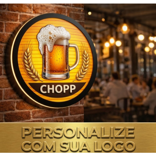 Letreiro Chopp Placa  30cm Luminoso Bar Chopp Logomarca Display Iluminado Prova Dagua