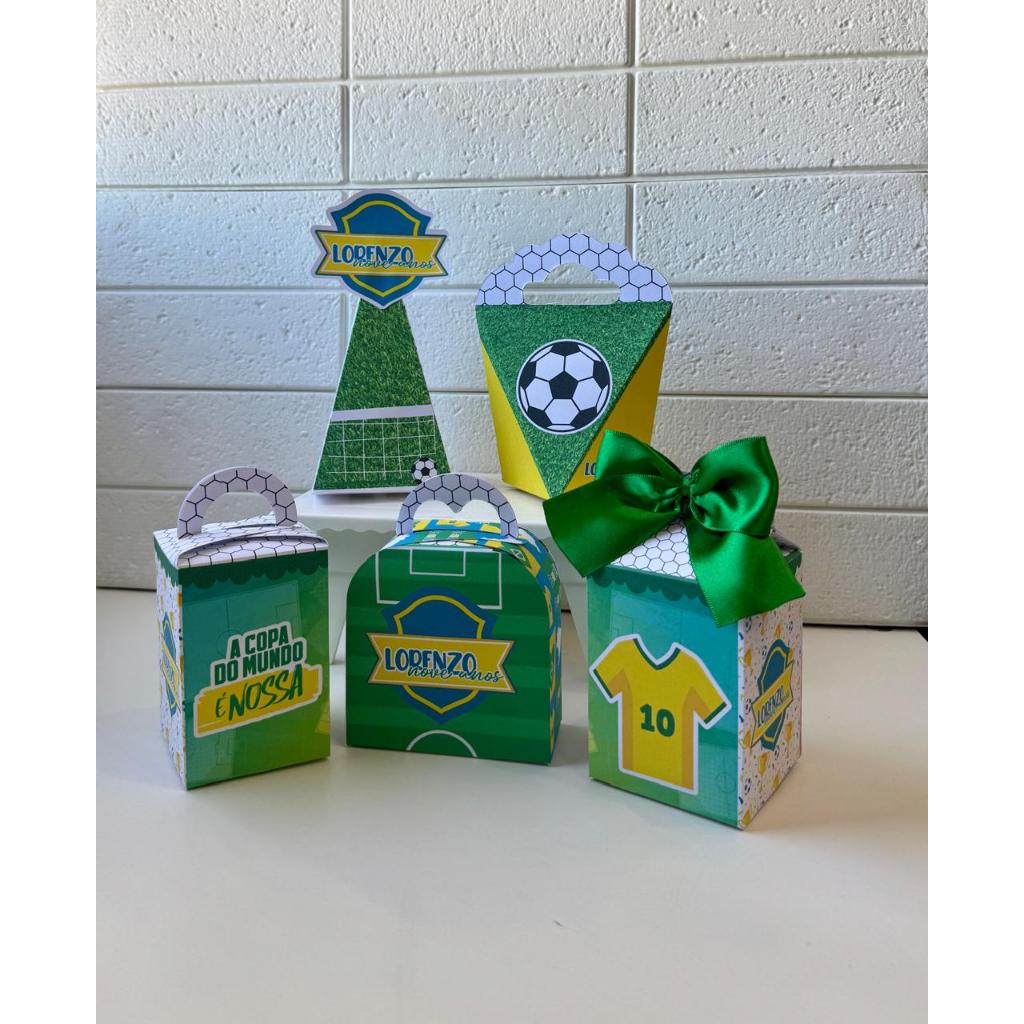 Kit Festa Personalizados Brasil - Lembrancinhas - Caixinhas para festa Copa do Mundo - Aniversário Futebol