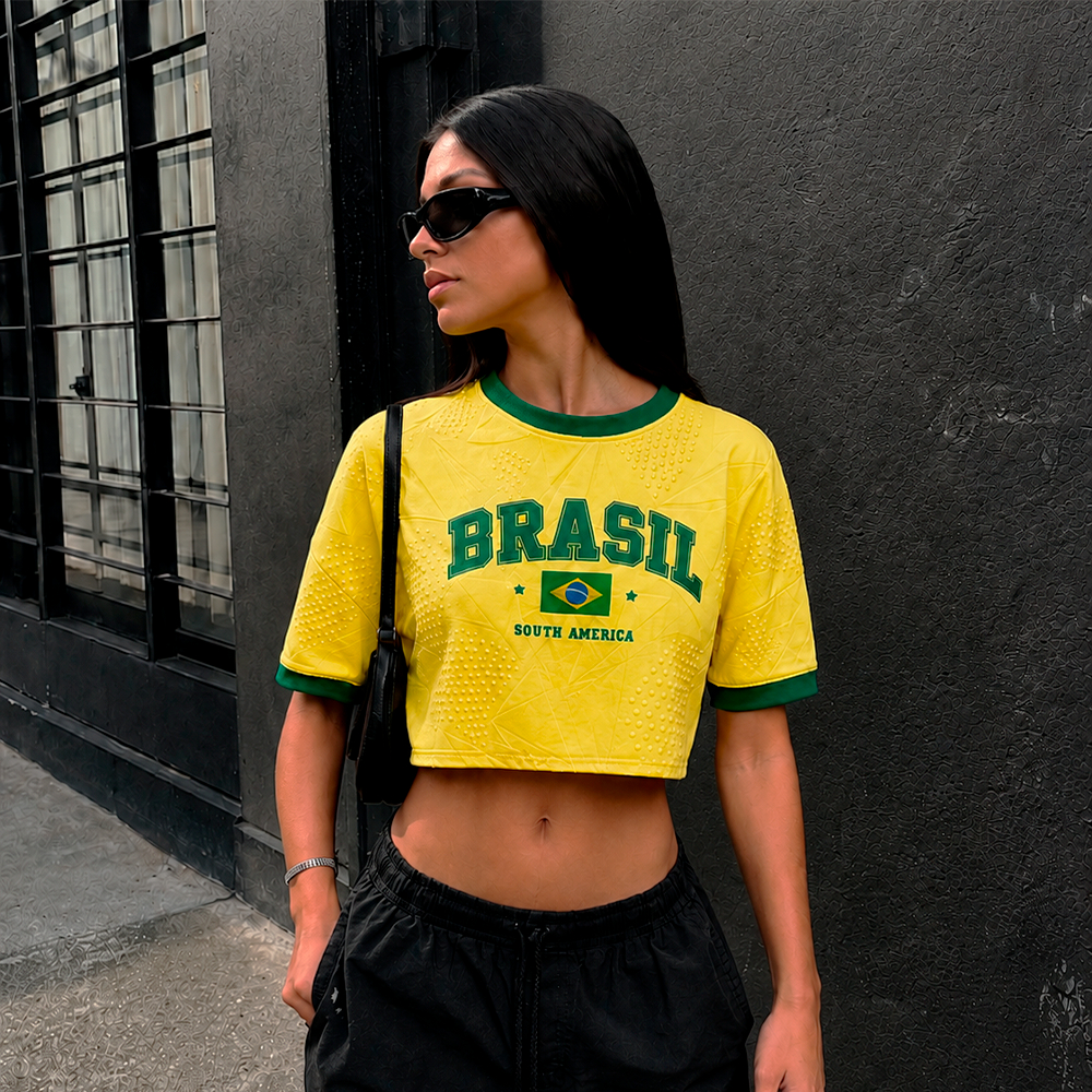Blusa Cropped Dry Fit Feminino Edição Copa do Mundo Brasil 2026 Estilosa Premium Academia