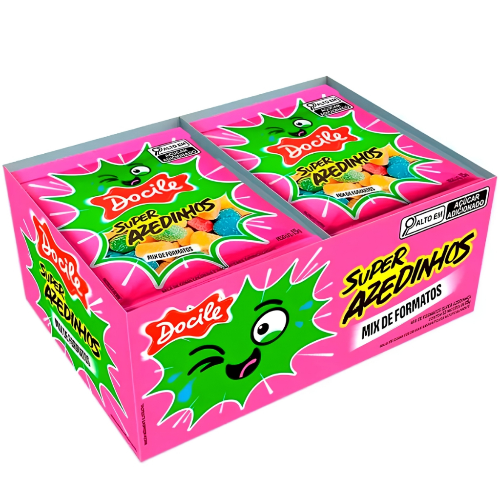 Display Docile Balas De Gelatinas Super Azedinhos Mix de Formatos C/12 Unidades de 15g Cada