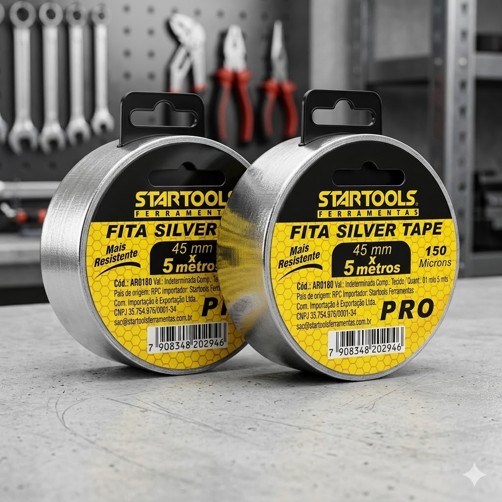 Kit 2 Fitas Silver Tape Startools 45mm x 5m Reforçada 150 Microns Alta Resistência