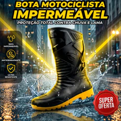 Bota Motociclista Profissional Antiderrapante Cano Alto Ideal Chuva Longa Distância PVC impermeável