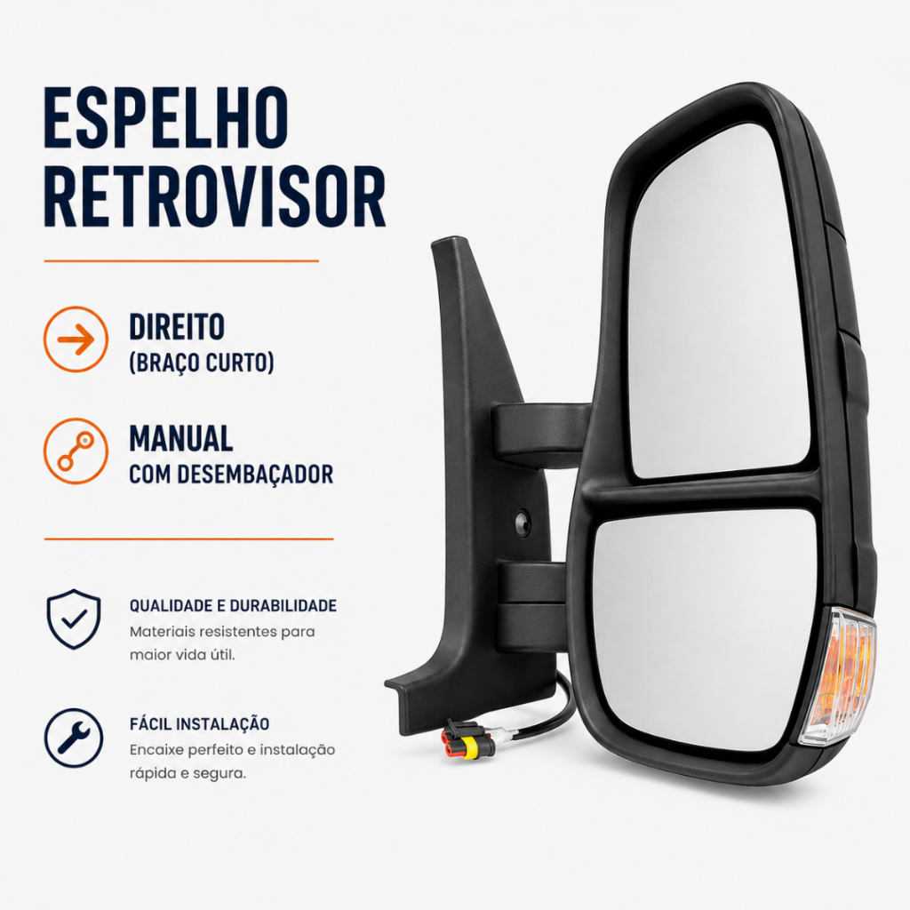 Espelho Retrovisor Iveco Nova Daily 2008 2009 - Direito (Braço Curto) - Manual com Desembaçador
