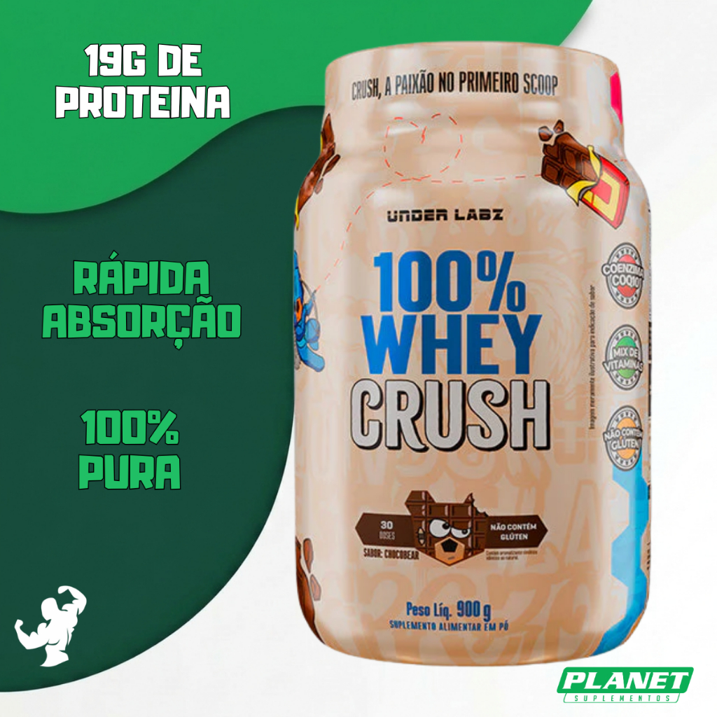100% Whey Crush 900g Under Labz Ganho de Massa Muscular Força Vitaminas Disposição Sabor Gourmet
