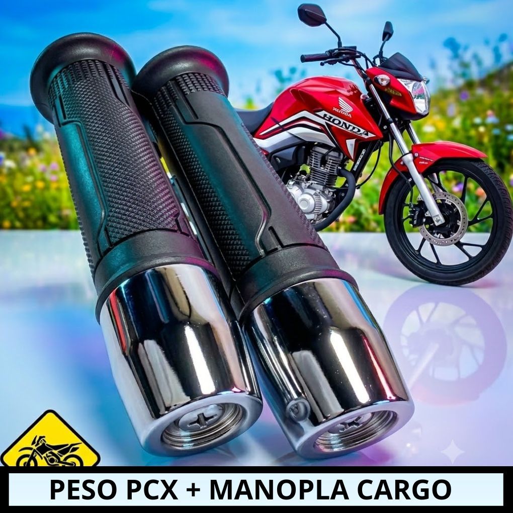 Par Manopla Vazada + Peso Guidon Pcx Cromado Moto Cg Titan Fan 125 150 160 Cargo