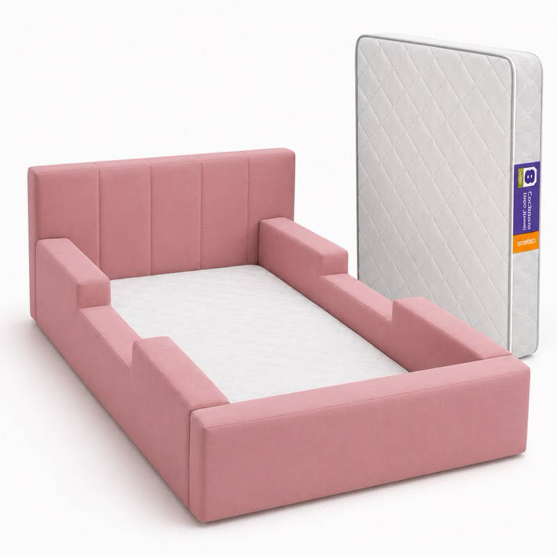 Cama Infantil 168 Montessori Com Colchao  incluso Laterais Facil montagem Fixação em Velcro feito 100% em espuma veludo
