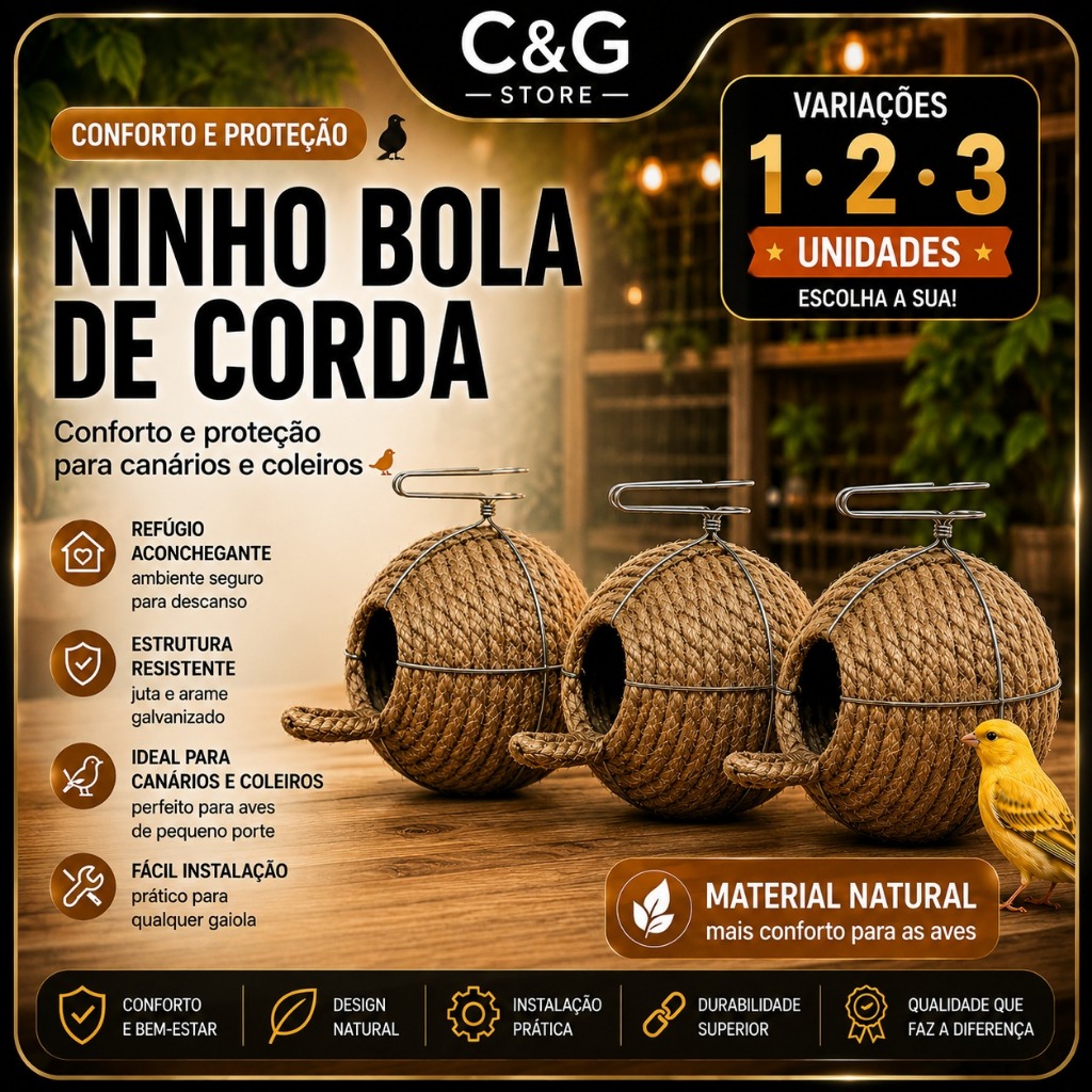Ninho Bola De Corda Juta Para Pássaros Coleiro Curió Passarinhos Canários Belga Aves Ninho De Corda