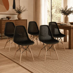 Kit 5 Cadeiras Colmeia Furadinha Heloisa Eloá Charles Eames Eiffel Base Madeira