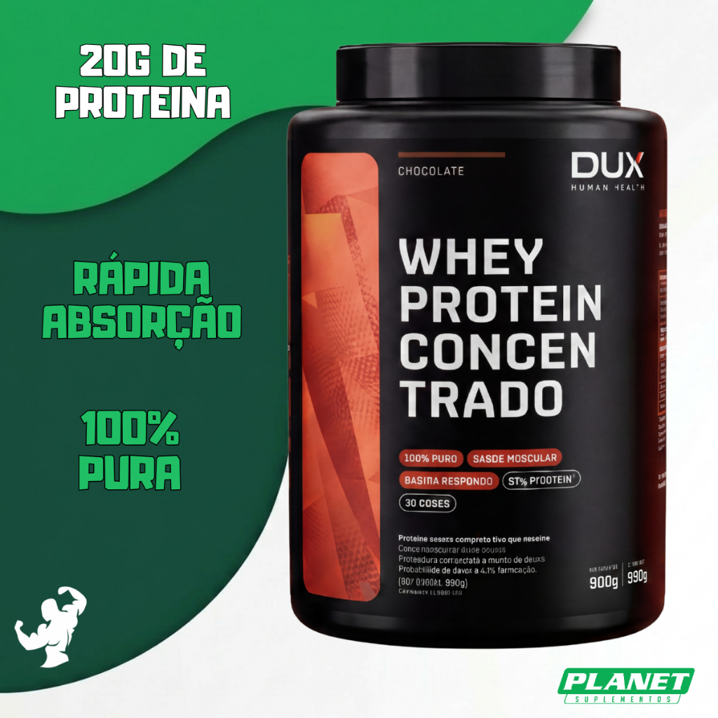 Whey Concentrado 900g Dux Nutrition Alta Pureza Ganho de Massa Magra Sabor Qualidade Perfomance