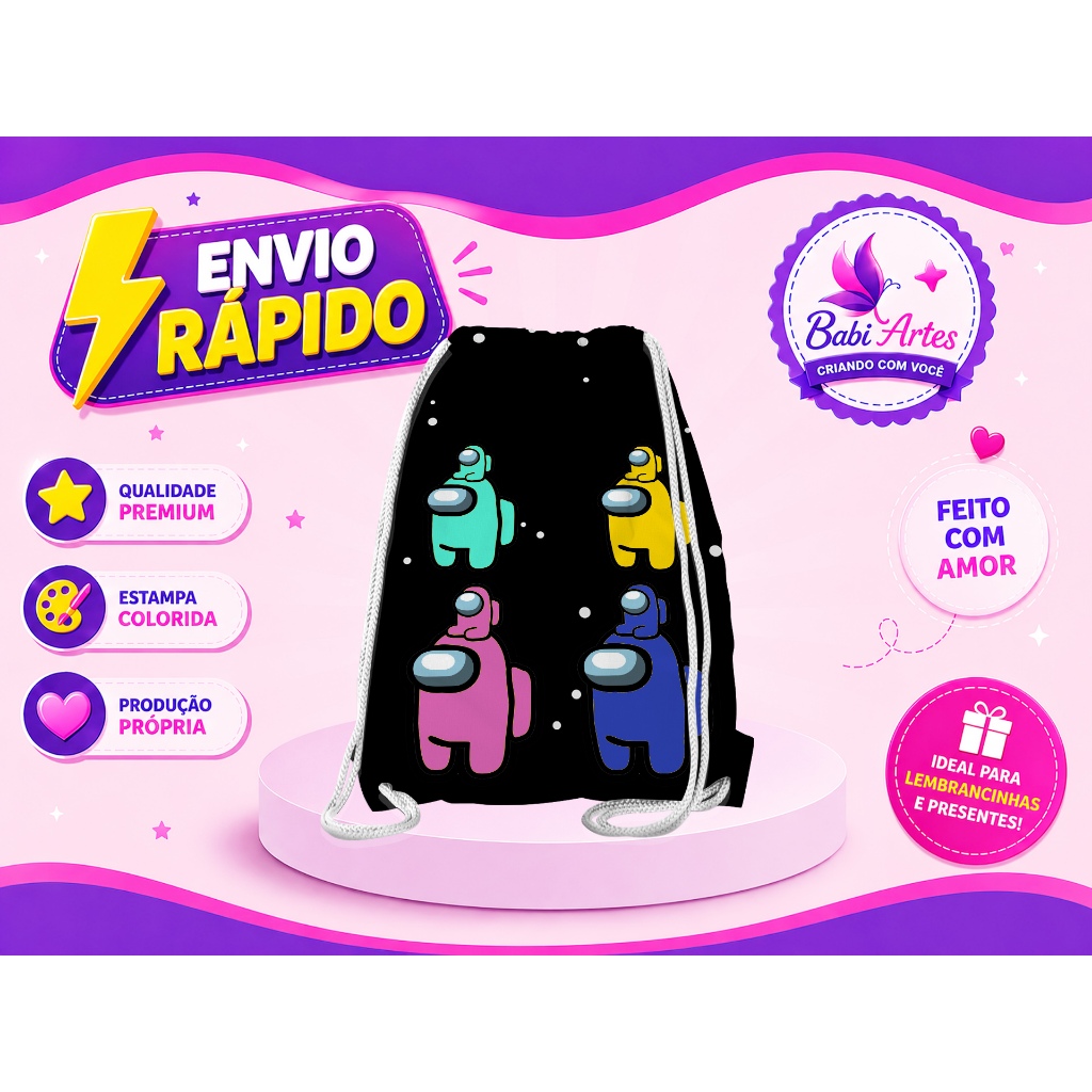 Mochilinha Saco Among Us  Festa Aniversário Lembrancinha Saquinho Infantil Envio Rápido