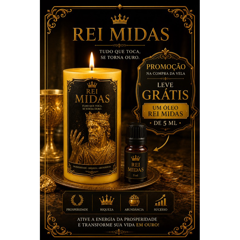 Vela Ritualística Rei Midas – Acenda a Chama da Prosperidade e Atraia Riqueza! 💰