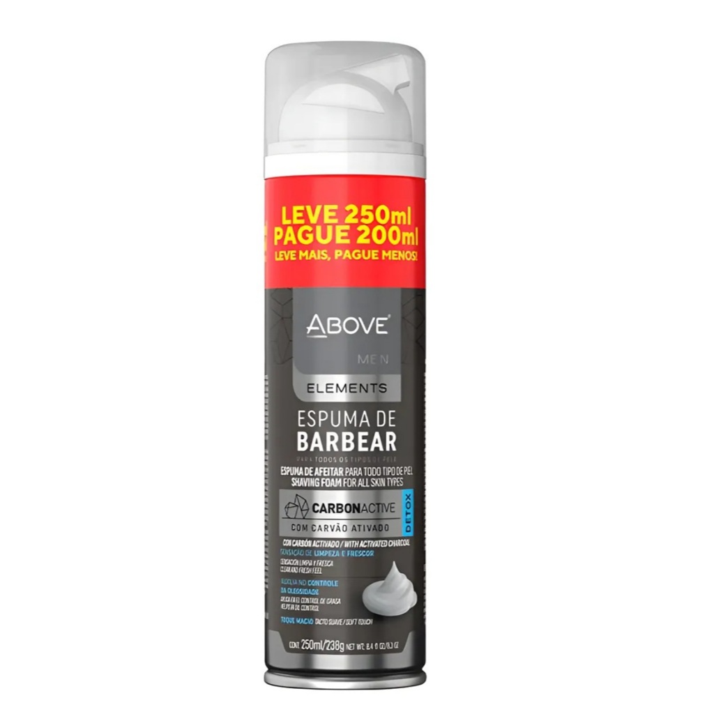 Espuma Barbear Above 250ml Carvão Ativado Pele Suave