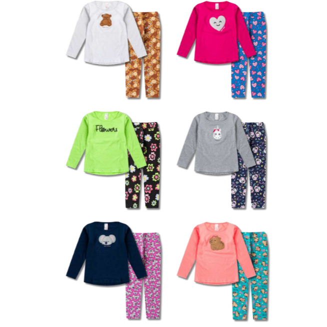 CONJUNTO FEMININO COTTON BLUSA BORDADO LEGGING ESTAMPADO CORES E ESTAMPAS SORTIDAS TAMANHO 1 -510