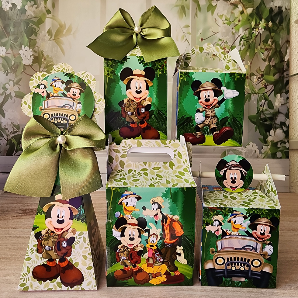 kit Caixinhas Personalizadas para Festa infantil - Mickey Safary - Lembrancinhas de Aniversario