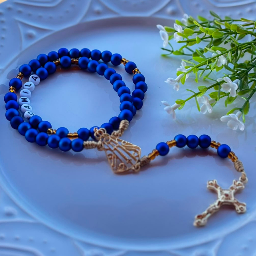 Terço Personalizado -> Terço Com Nome -> Presente Católico -> Terço Azul Royal