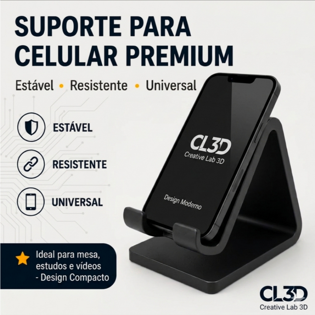 Suporte Para Celular de Mesa Premium Rígido Universal - Apoio Organizador de Mesa Smartphone Vídeos Estudos Horizontal