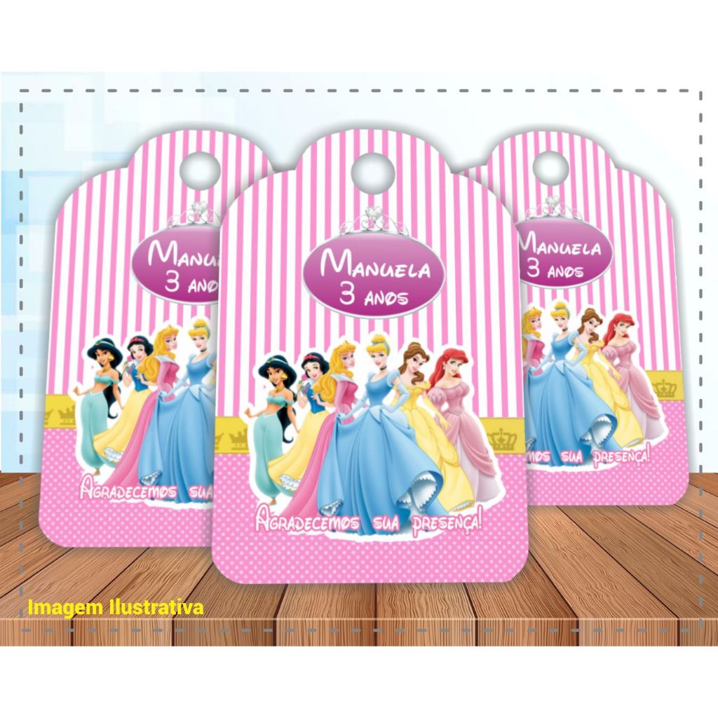 Tag Agradecimento Princesas Personalizada para Lembrancinhas Festa Infantil Aniversário Decoração Papel Fotográfico Alto