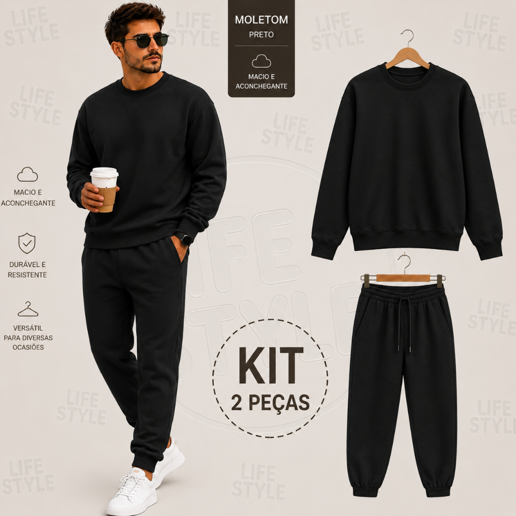 Conjunto Kit Moletom Gola Careca Calça Tecido Macio e Confortável Para o Inverno Unissex