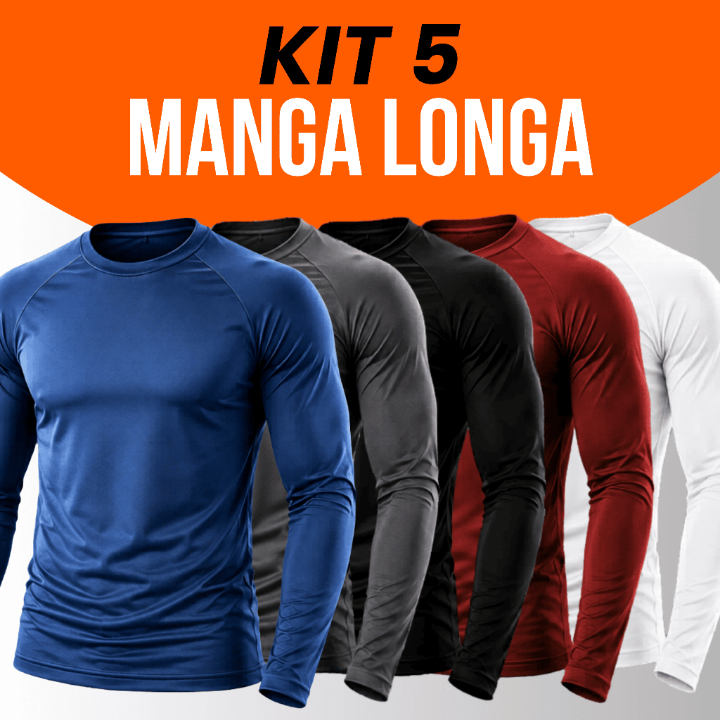 Kit 5 Camisetas Manga Longa Térmica Masculina Dry Fit Academia Segunda Pele Treino Proteção Solar