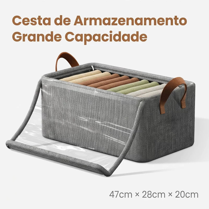 Kit com 6 Caixas Organizadoras Dobráveis para Roupas Tampa Visível — foto 7