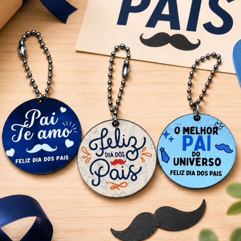 Presente Dia dos Pais Chaveiro MDF Com Mensagem Lembrancinha Brindes Kits