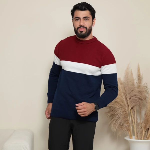 Blusa de Frio Masculina Listrada Tricô Malha Casual Inverno Gola Redonda Básica Tricot Elegante
