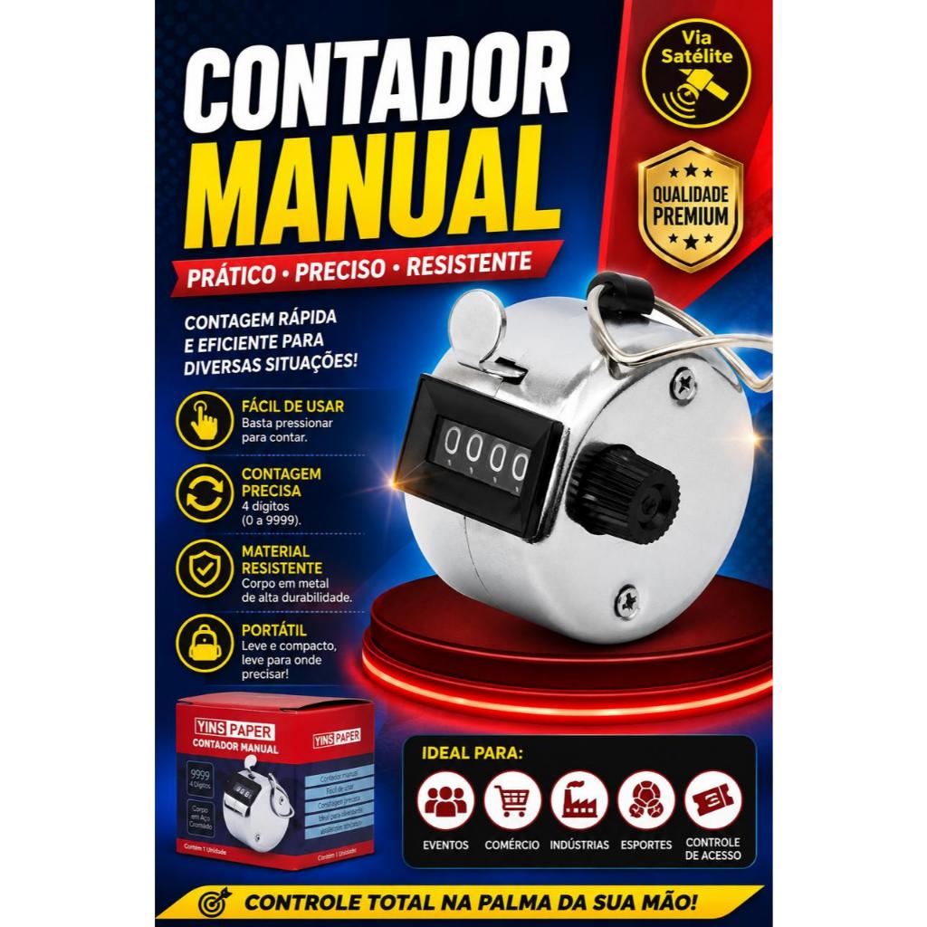 Contador Manual Mecânico de Mão 4 Dígitos até 9999 | Contador de Pessoas, Eventos, e Inventário