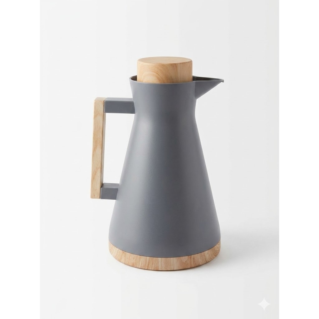 Garrafa Térmica 1L Premium  Café Chá Tampa Vedada Bico Dosador Cinza Madeira
