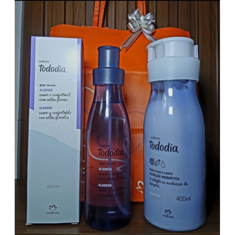 kit Combo 01 Body Splash 200ml 01 Hidratante Corporal 400ml Algodão Natura Tododia Vegano.