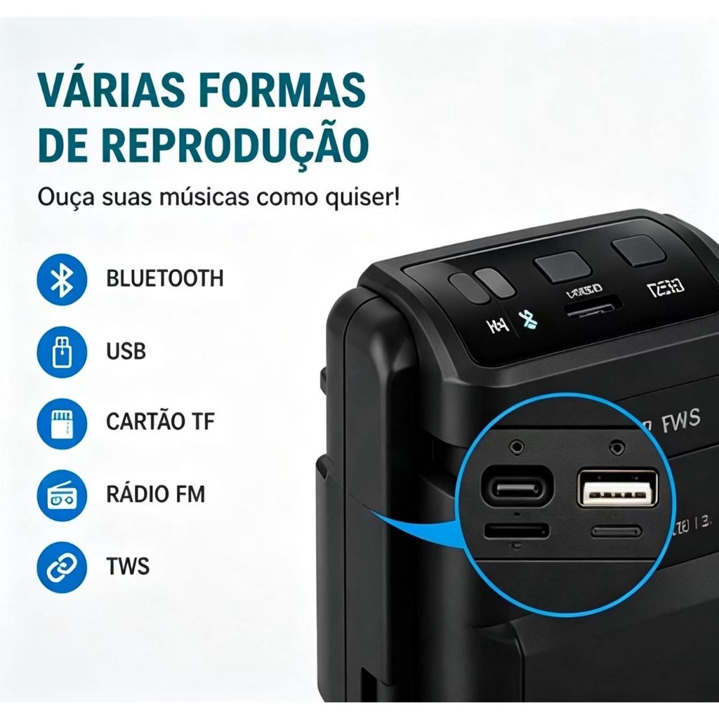 Caixa de Som Bluetooth Portátil 3 Polegadas GTS-1346 USB TF FM Rádio TWS Recarregável Som Potente Mini Speaker