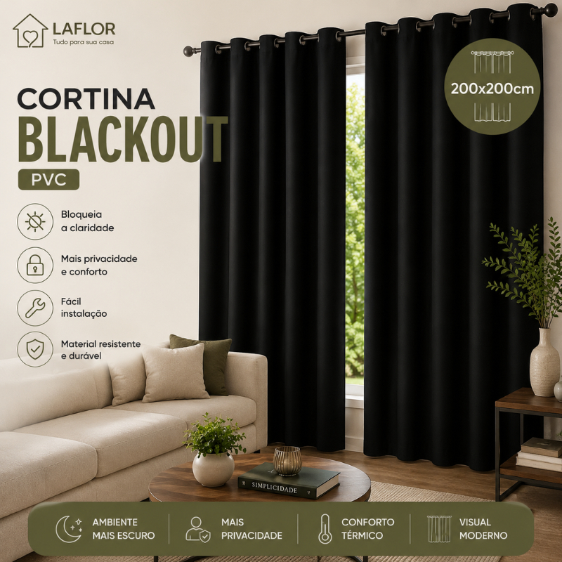 Cortina Blackout Para Quarto Sala Escritório PVC Corta 100% Luz Com Alças 2 Altura X 2 Largura