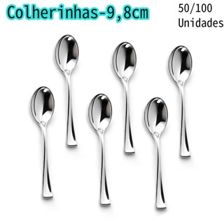 Kit 50/100 Mini Colheres descartáveis de plástico prateado metálico para festa, sorvete e aperitivos
