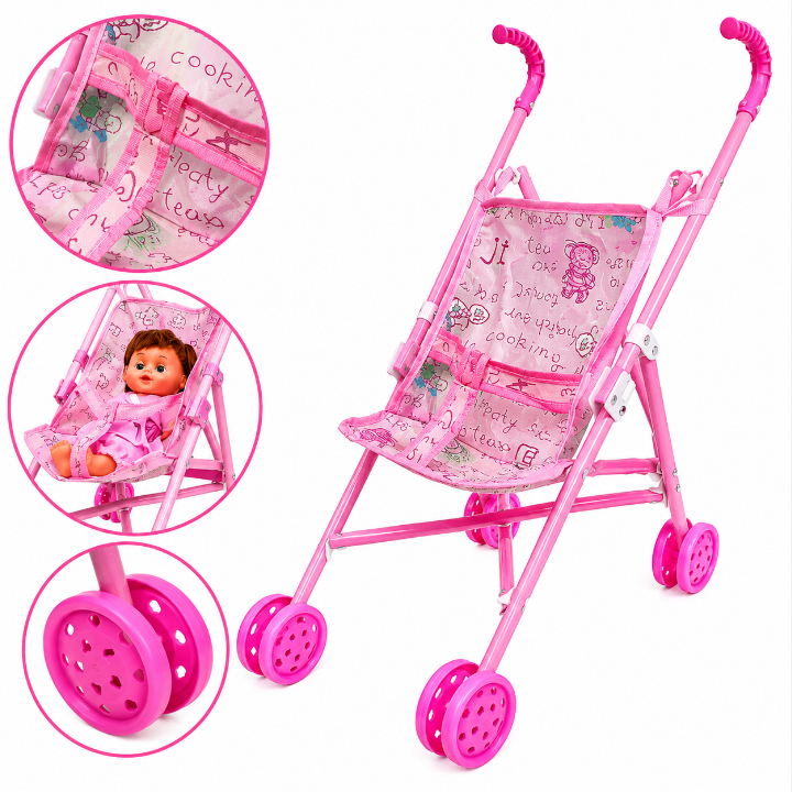 Carrinho de Boneca Infantil Dobrável Rosa Luxo Passeio Bebê Reborn Brinquedo Menina