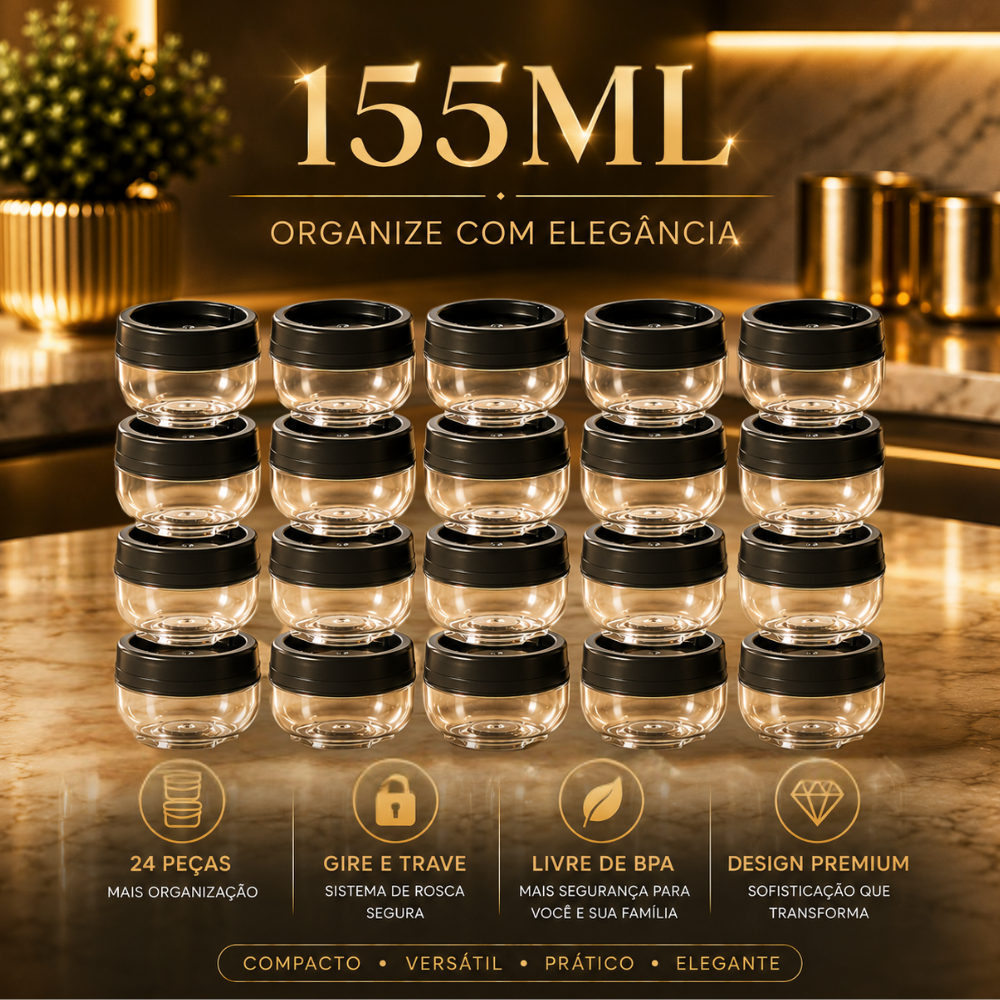 Kit 20 Potes Organizadores Gira e Trava Empilháveis C/ Rosca 155ml Plasútil Para Temperos Condimento