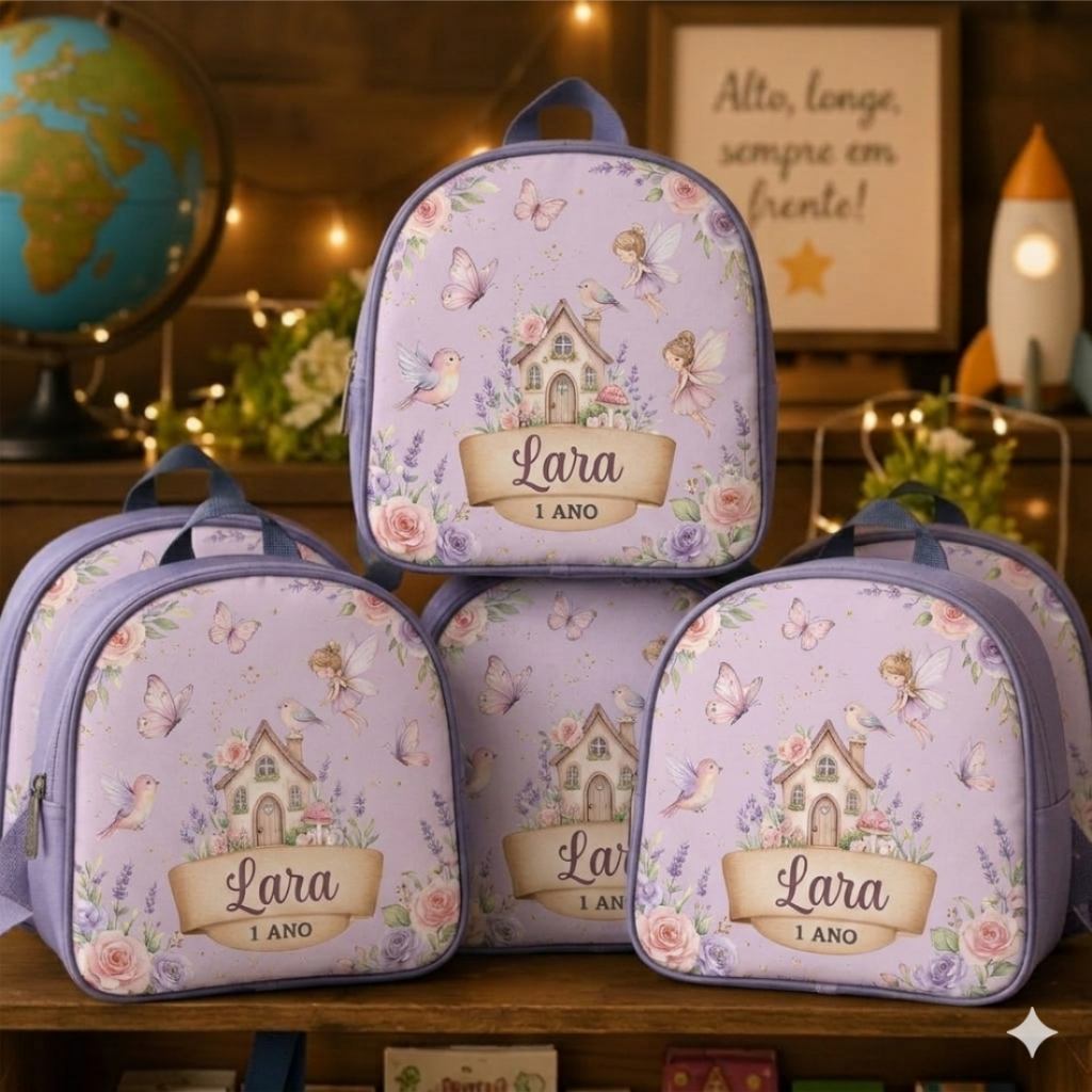 10 Mochilinhas personalizadas Vila Encantada, vários temas, personalizamos para festas, lembrancinhas, eventos e brindes