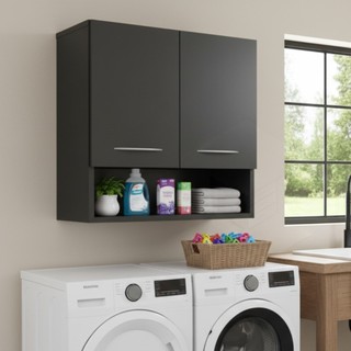 Armário Aéreo Branco Ou Preto Multiuso 2 Portas  Cozinha Lavanderia Banheiro Suspenso Parede Lavabo