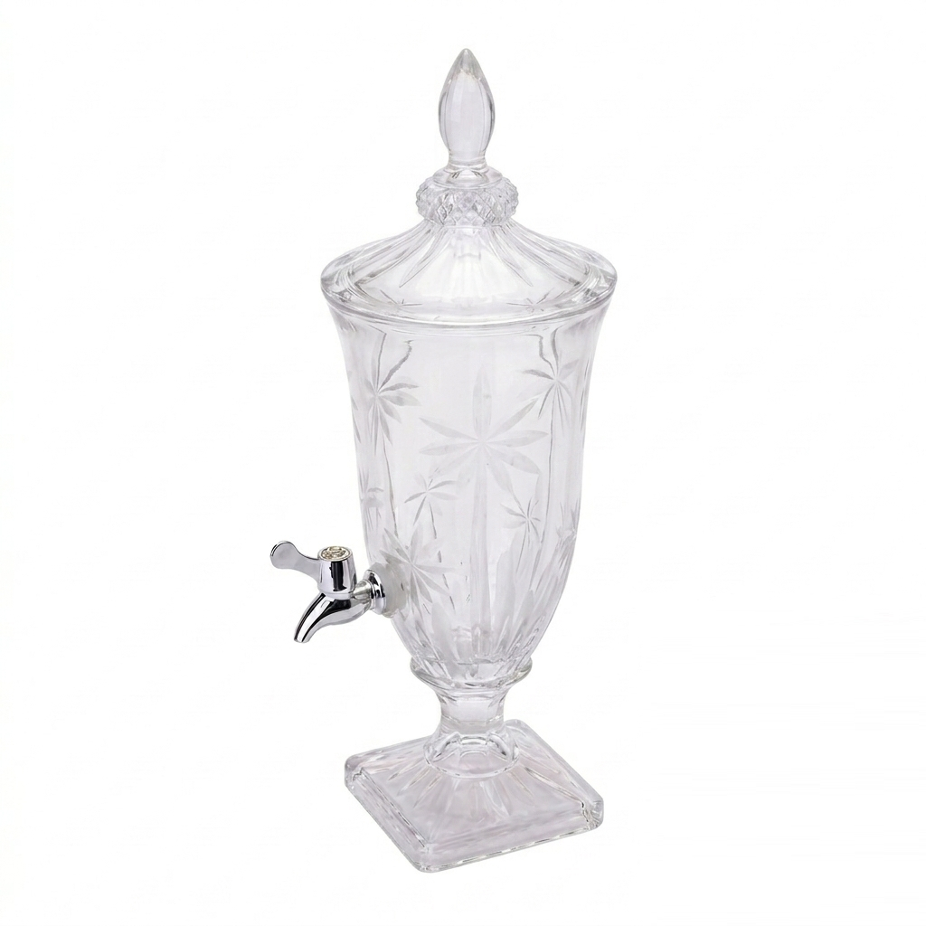 Dispenser Suqueira de Cristal C/Pé e Tampa Palm Tree Transparente 2 Litros Wolff