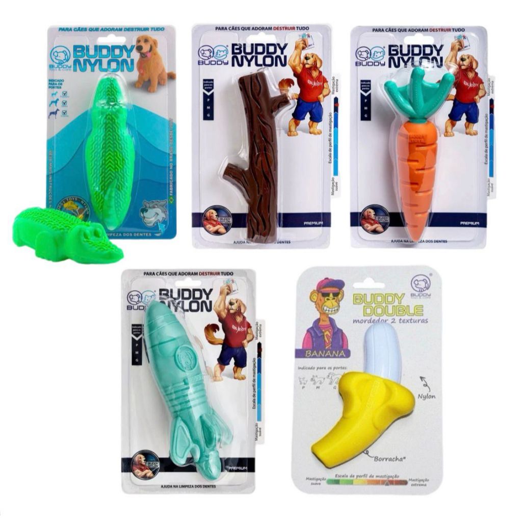 Mordedor Mega Resistente de Nylon Buddy Toys Crocodilo Graveto Cenoura Foguete Double Banana