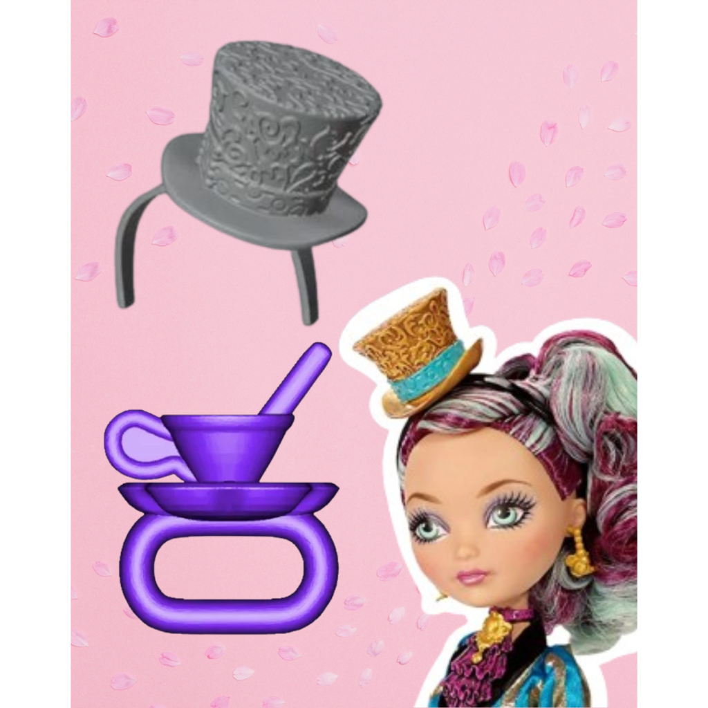 Kit Chapéu e Anel Compatível Ever After High Madeline Hatter – Impressão 3D