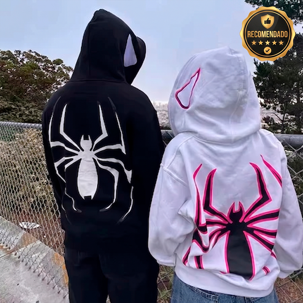 Kit Moletom Blusa De Frio Moletom Spider Casal Arte Aranha Fofinho Dia Dos Namorados Amigos Inverno Confortavel