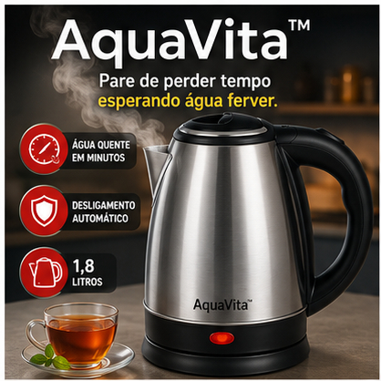 AquaVita™ Chaleira Elétrica Premium Inox 1,8L 1000W Base Giratória 360° Desligamento Automático