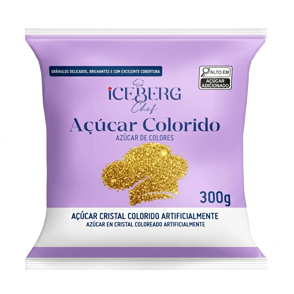 Açúcar Colorido Dourado 300g Iceberg Confeitos para Doces Bolos Brigadeiros CapCakes Donuts