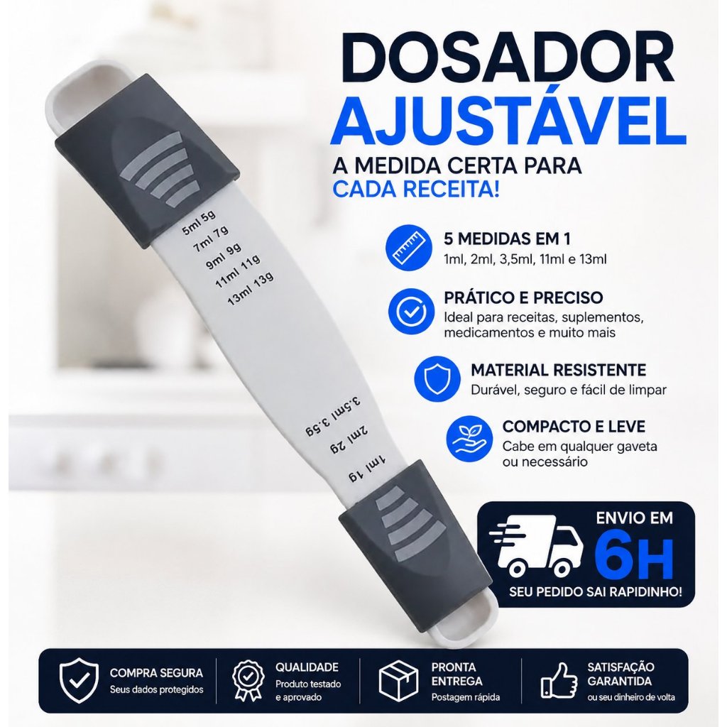 Colher de Medida Ajustável - Precisão e Compacta em Plástico Resistente