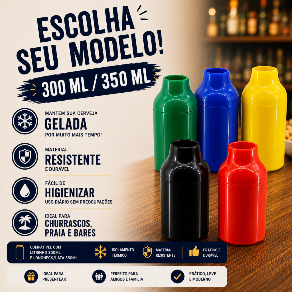 Porta Lata Suporte Cerveja Long Neck Litrinho Varias Cores Térmico peças lisas