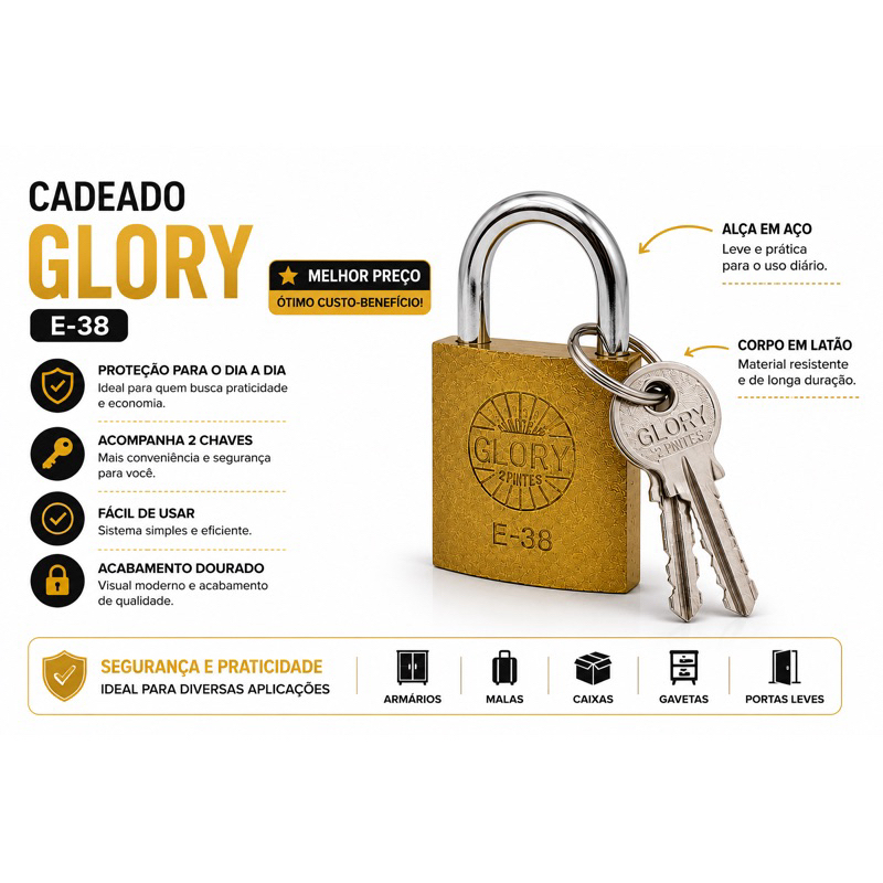 CADEADOS GLORY BRASIL 38MM RESISTENTE