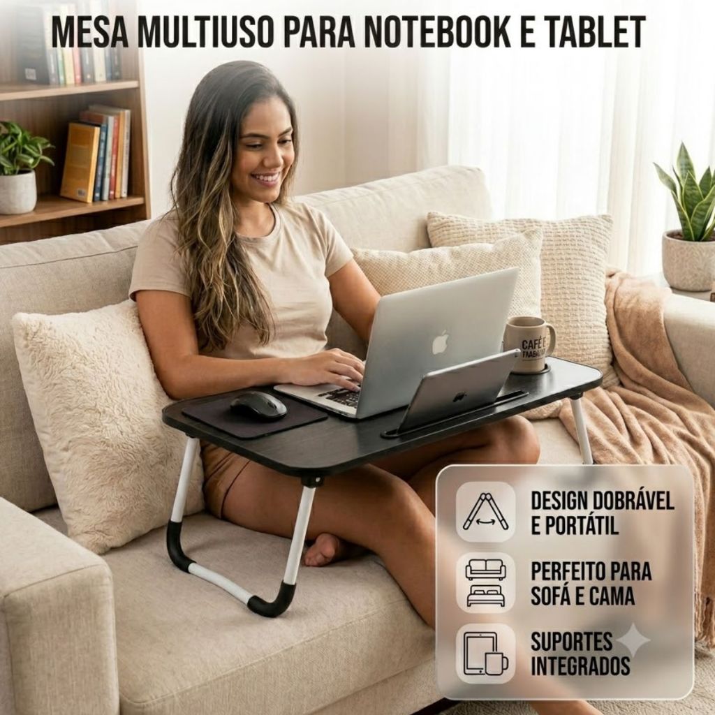 Mesa Para Notebook Multiuso Dobrável Suporte Cama Sofá Escrivaninha Compacta Portátil Home Office