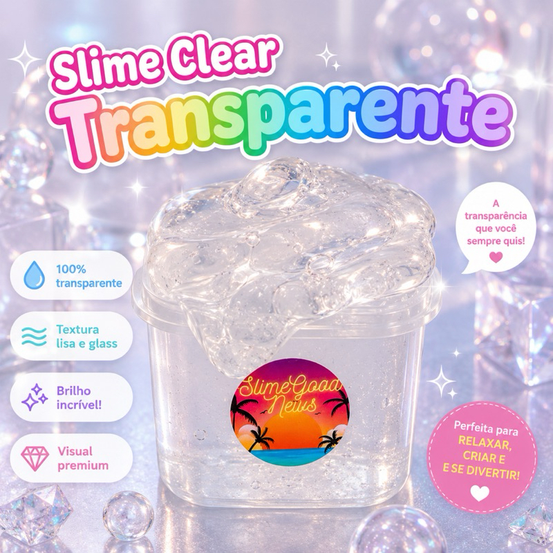 Slaime cola clear transparente Base pronta grande cheirosa glossy brilhante enfeitar decorar colorir Eslaime cristal kit